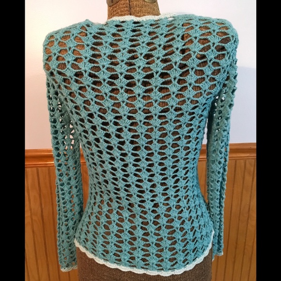🧵 teal blue crocheted sweater by August Silk - Picture 4 of 6